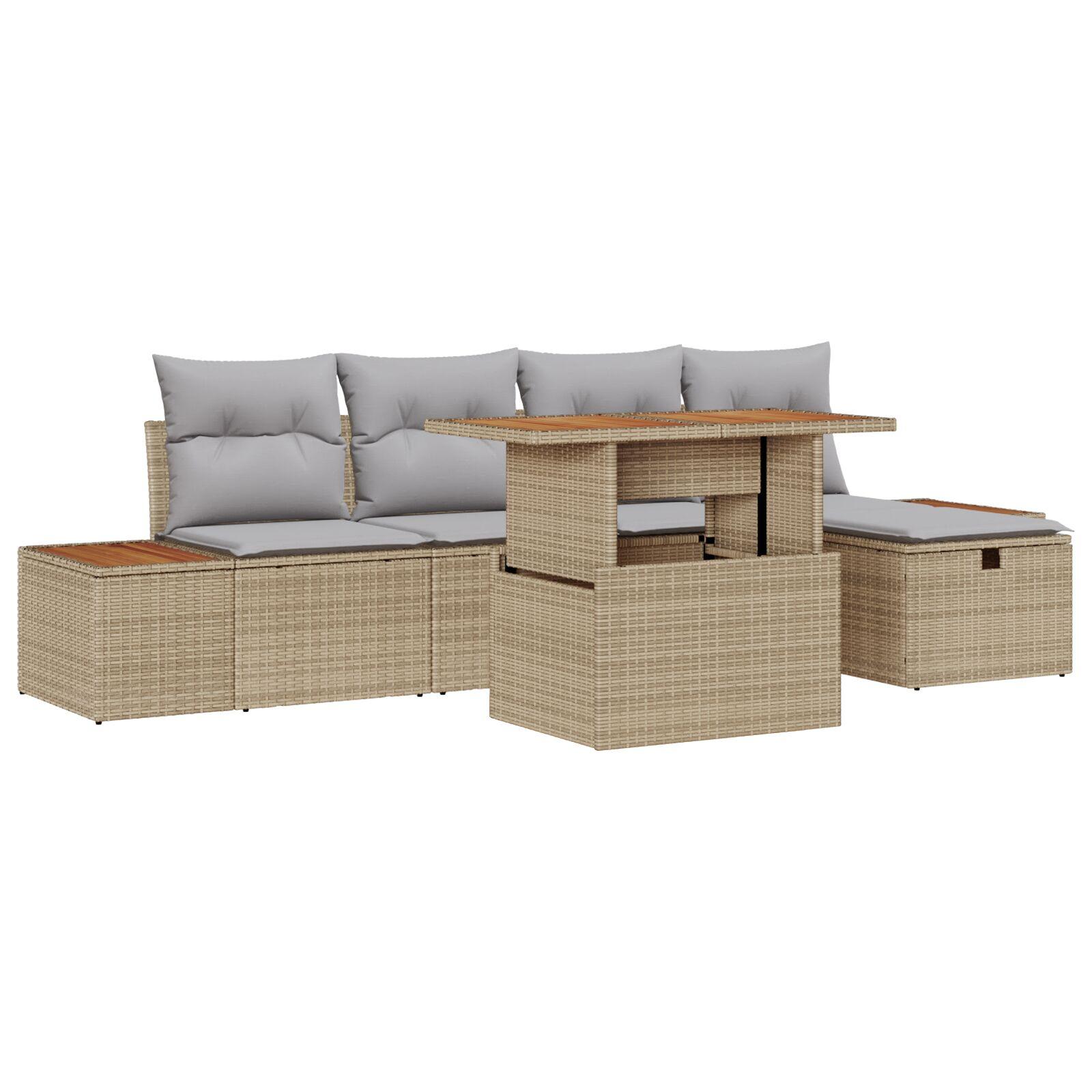 Havesofa Sæt med pude med opbevaring 6 stk Beige Poly rattan billede