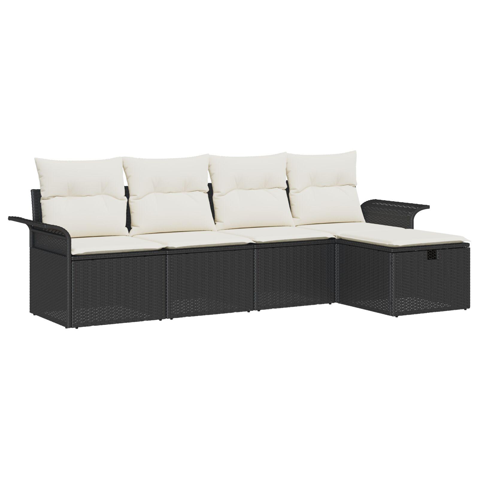 5 Piece Have Sofa Sæt med Hynder Sort Poly Rattan,  2-personers Have Sofa med Opbevaring & Hynder Sort Poly Rattan