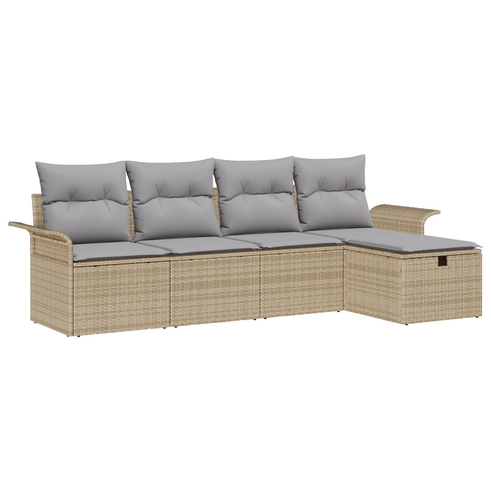 Havesofa Sæt med pude med opbevaring 5 stk Beige Poly rattan billede