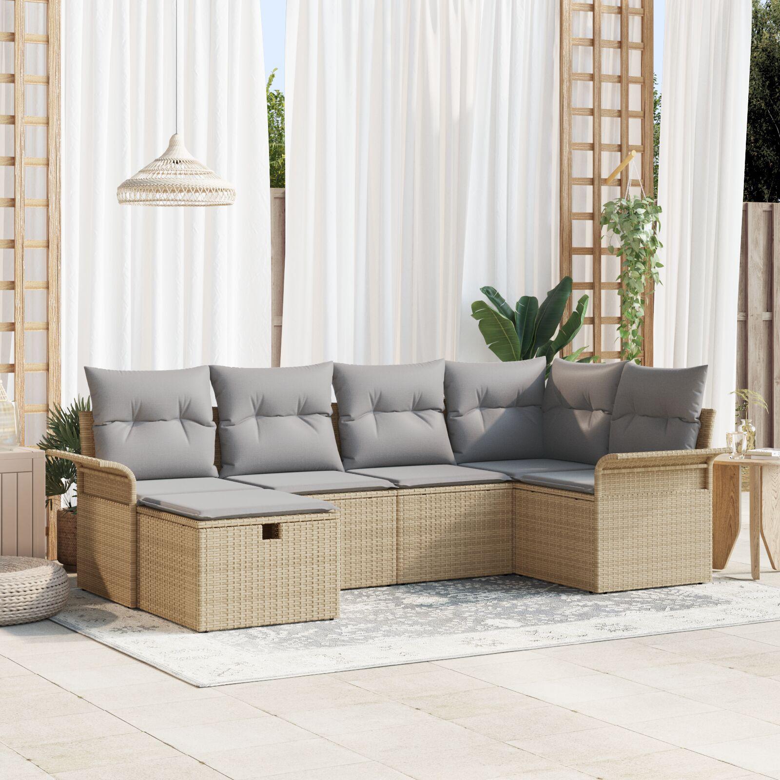 Havesofa Sæt med pude med opbevaring 6 stk Beige Poly rattan billede