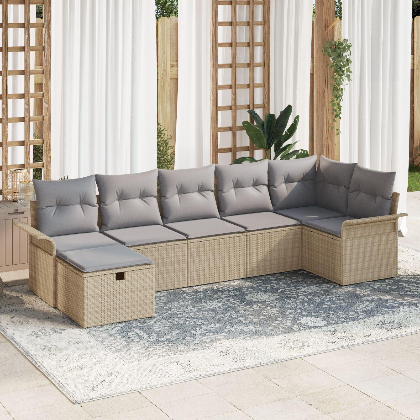 Havesofa Sæt med pude med opbevaring 7 stk Beige Poly rattan billede