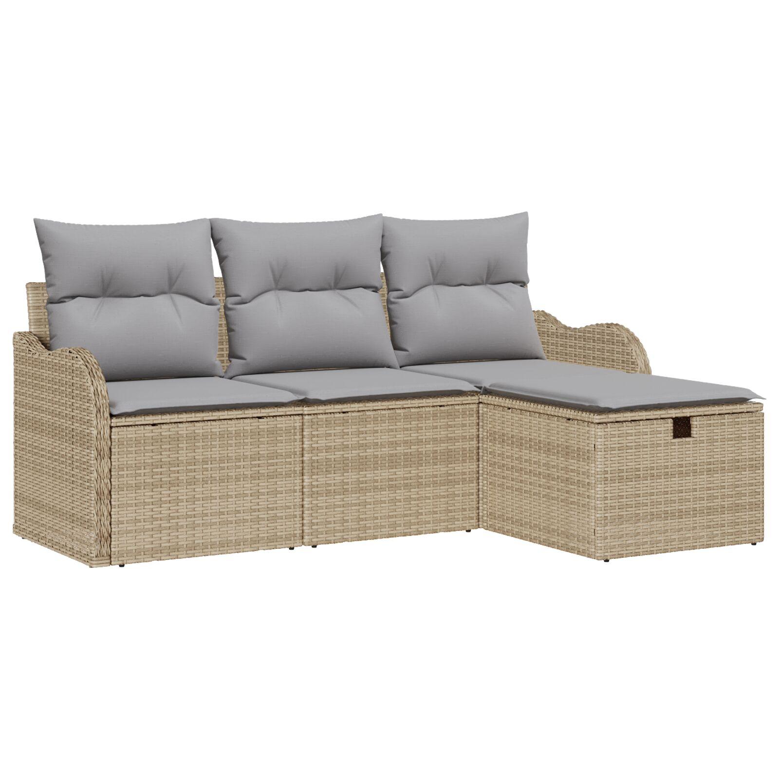 4 Stykker Havesofa Sæt med Puder Beige Poly Rattan,  2-personers Havesofa med Opbevaring & Puder Beige Poly Rattan