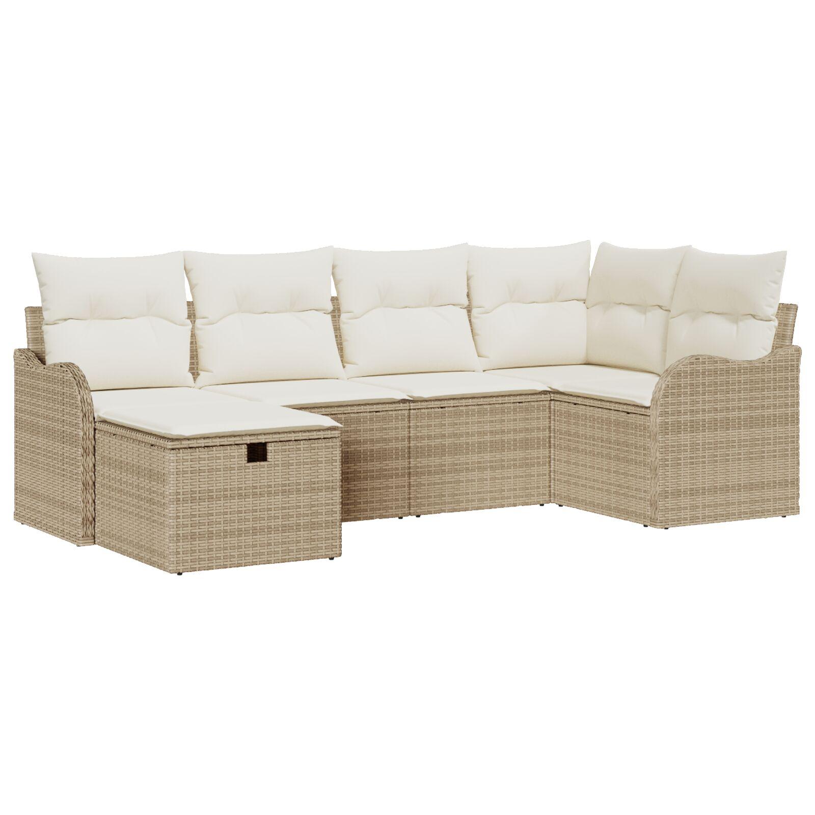 Havesofa Sæt med pude med opbevaring 6 stk Beige Poly rattan billede
