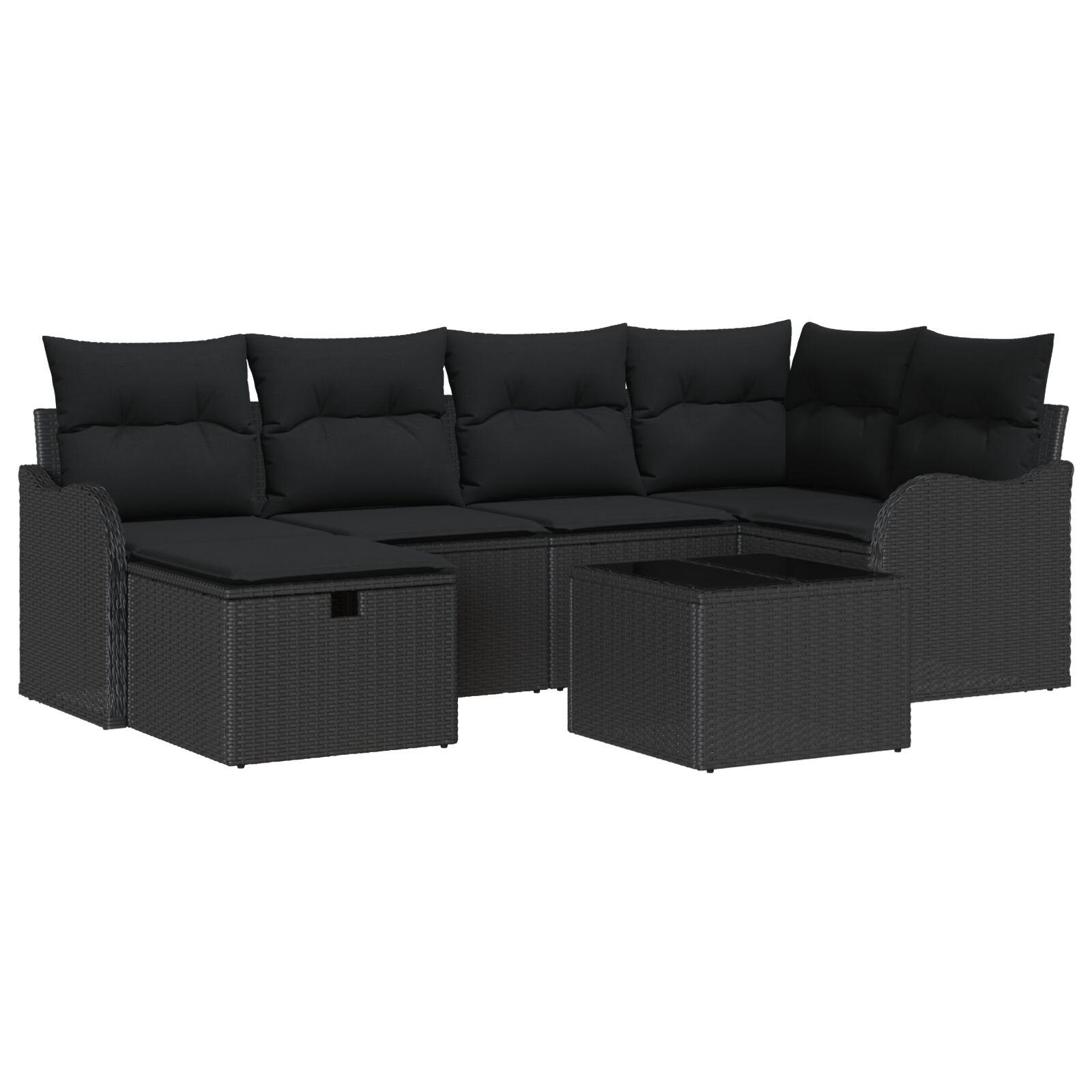 Havesofa Sæt med pude med opbevaring 7 stk Sort Poly rattan billede