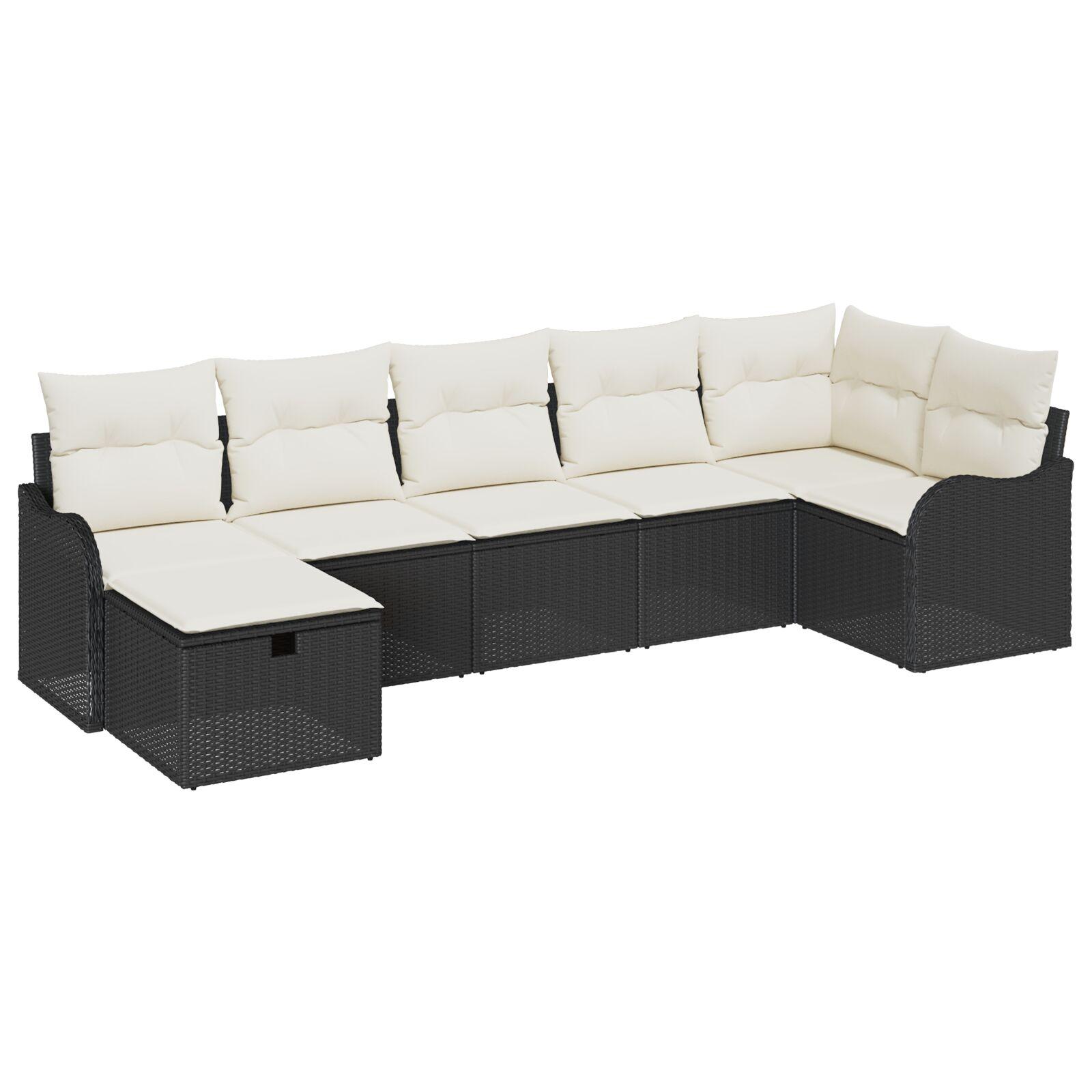 Havesofa Sæt med pude med opbevaring 7 stk Sort Poly rattan billede