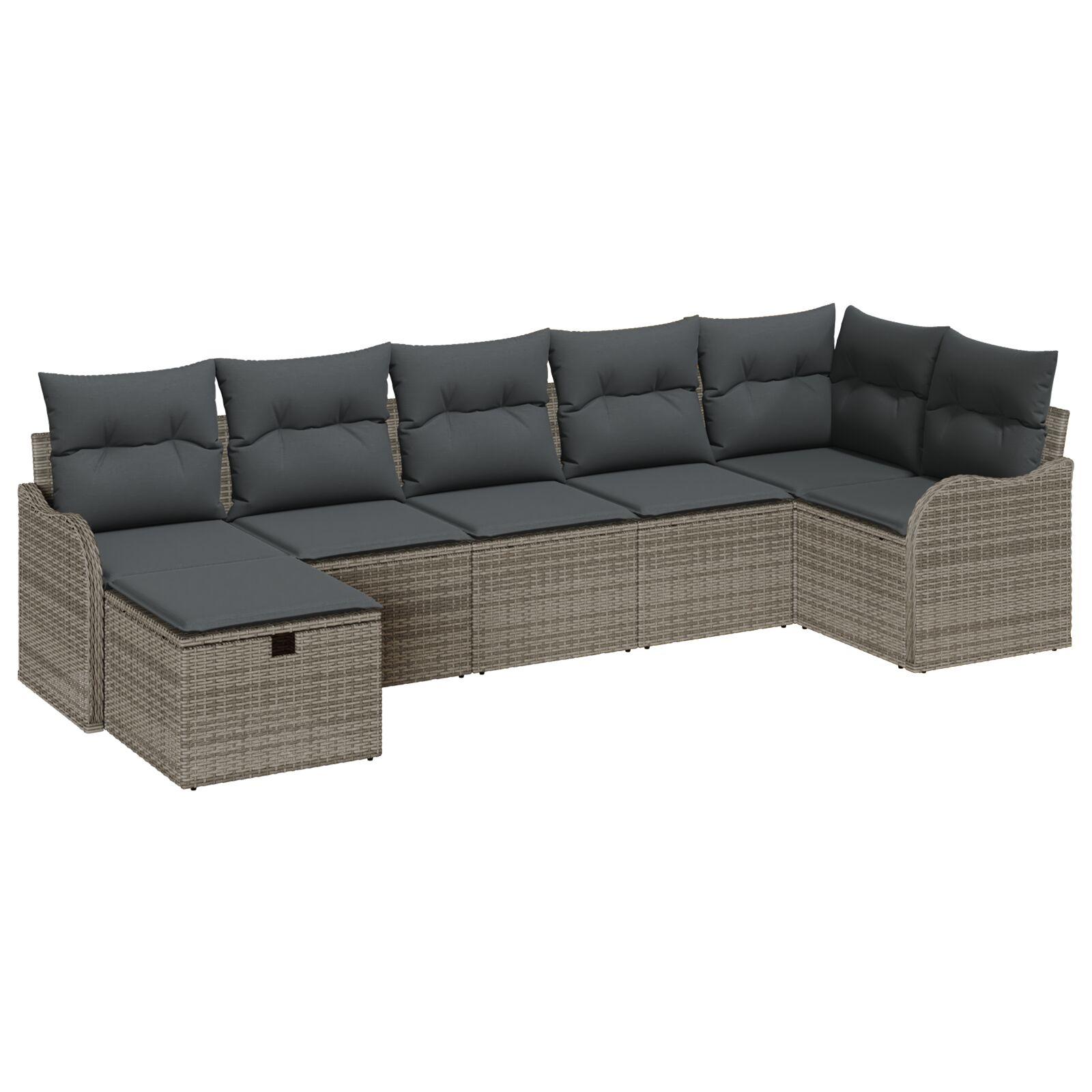 Havesofa Sæt med pude med opbevaring 7 stk Grå Poly rattan billede