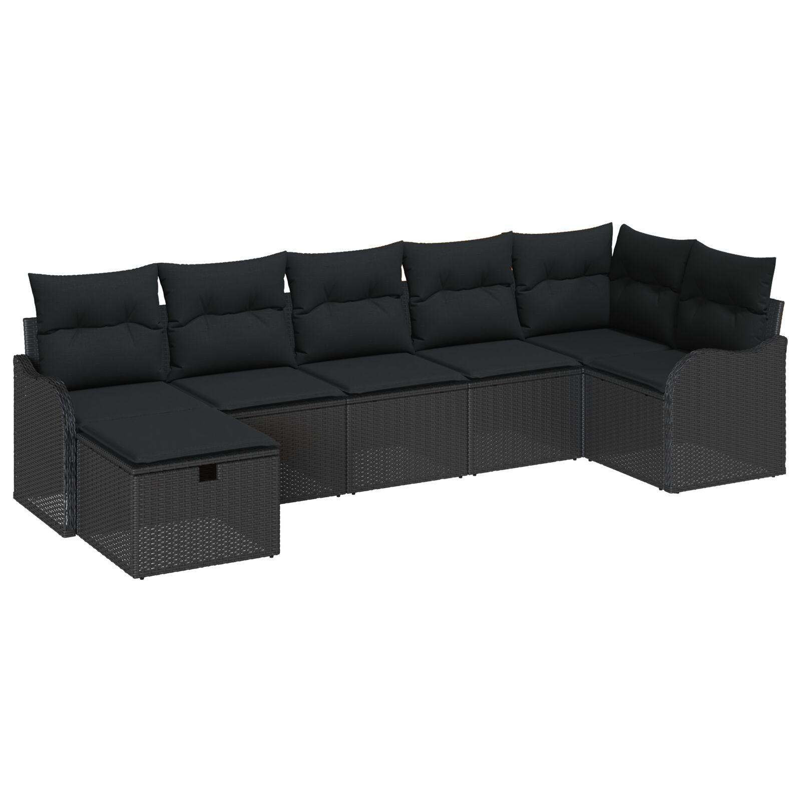 Havesofa Sæt med pude med opbevaring 7 stk Sort Poly rattan billede