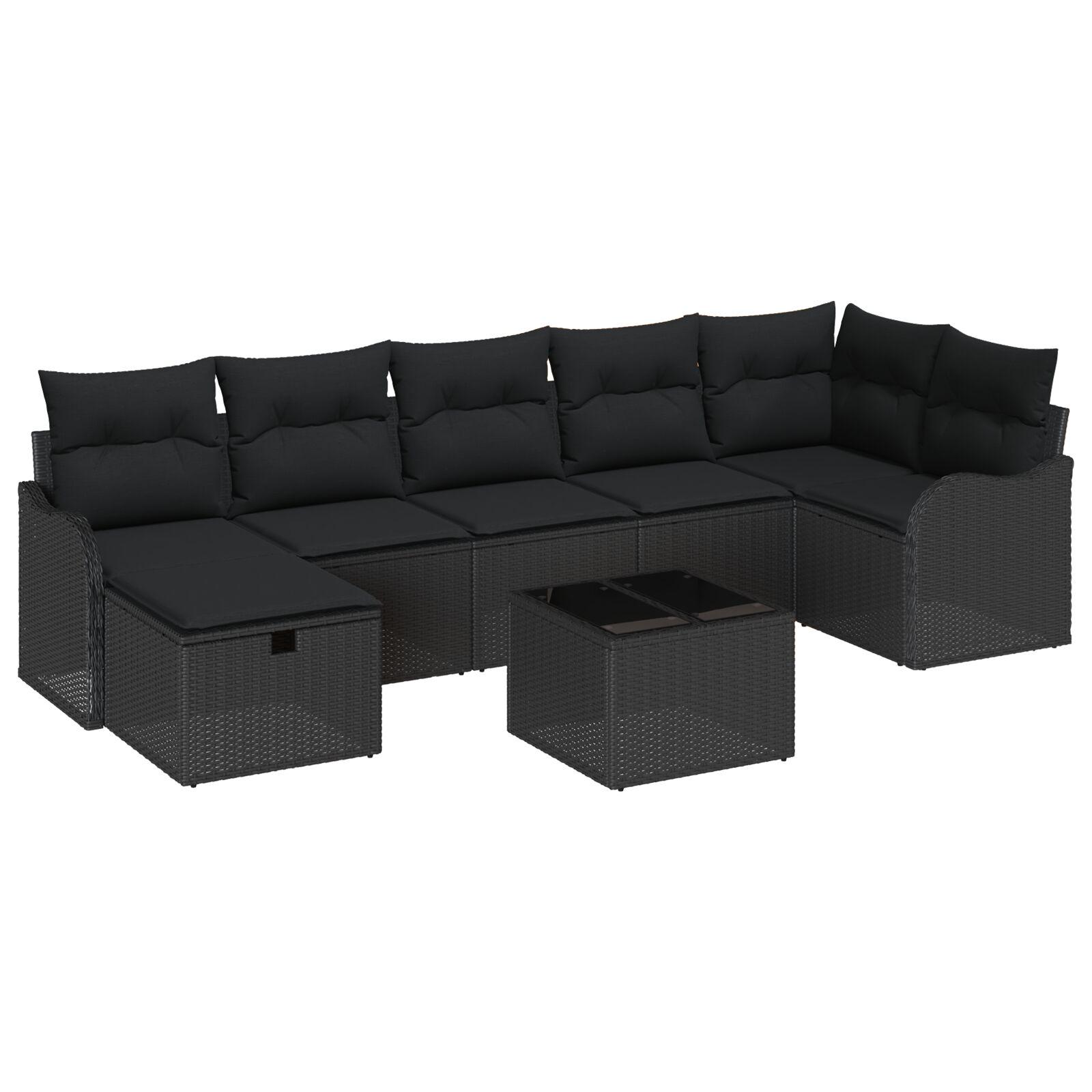 Havesofa Sæt med pude med opbevaring 8 stk Sort Poly rattan billede