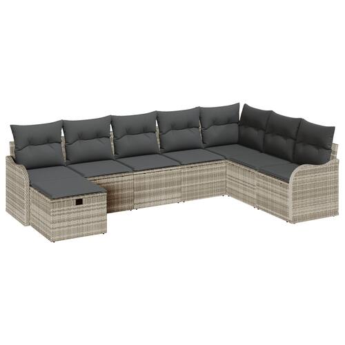 8 Stykker Have Sofa Sæt med Puder Lysegrå Poly Rattan, 2-personers Have Sofa med Opbevaring & Puder Lysegrå Poly Rattan