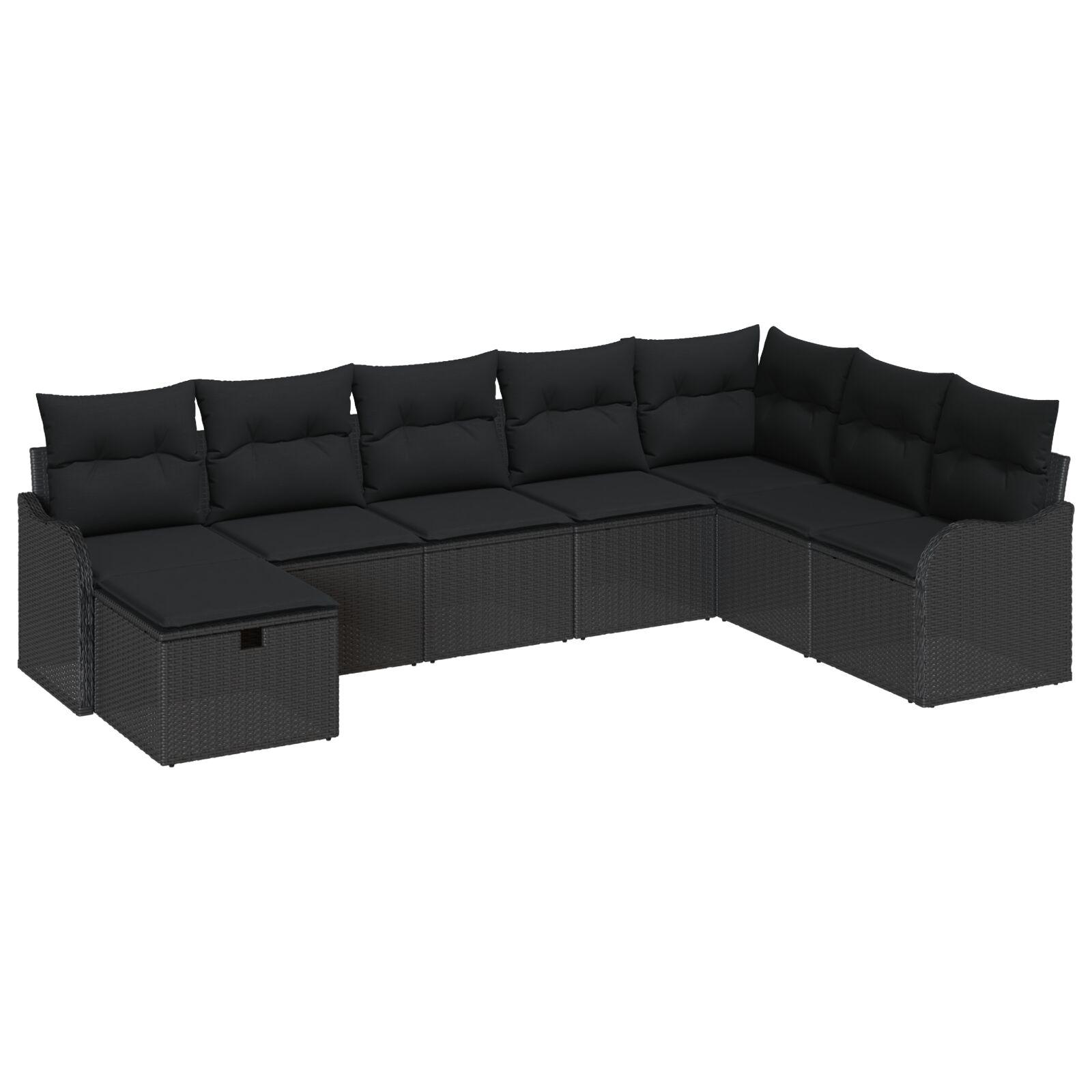 Havesofa Sæt med pude med opbevaring 8 stk Sort Poly rattan billede