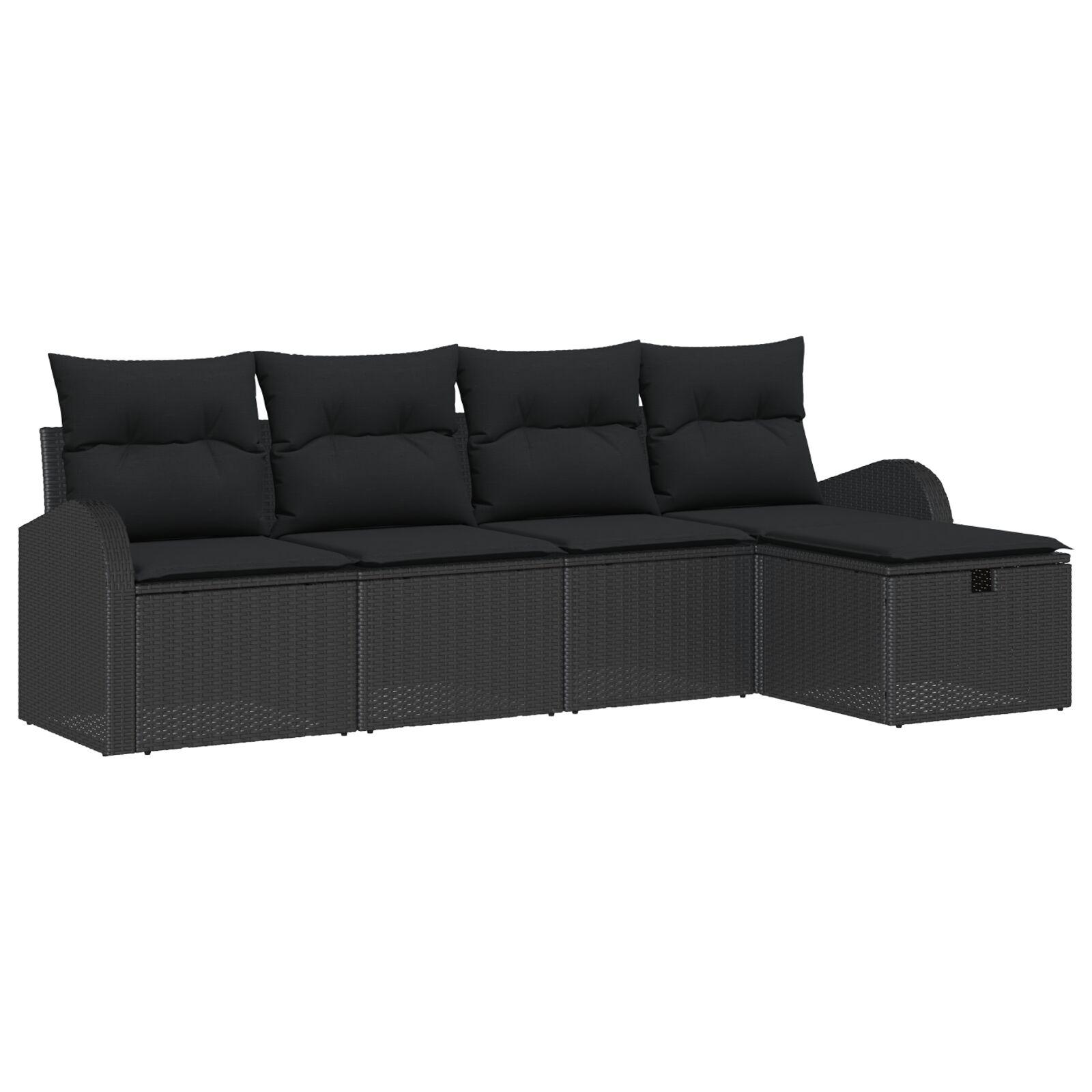Havesofa Sæt med pude med opbevaring 5 stk Sort Poly rattan billede