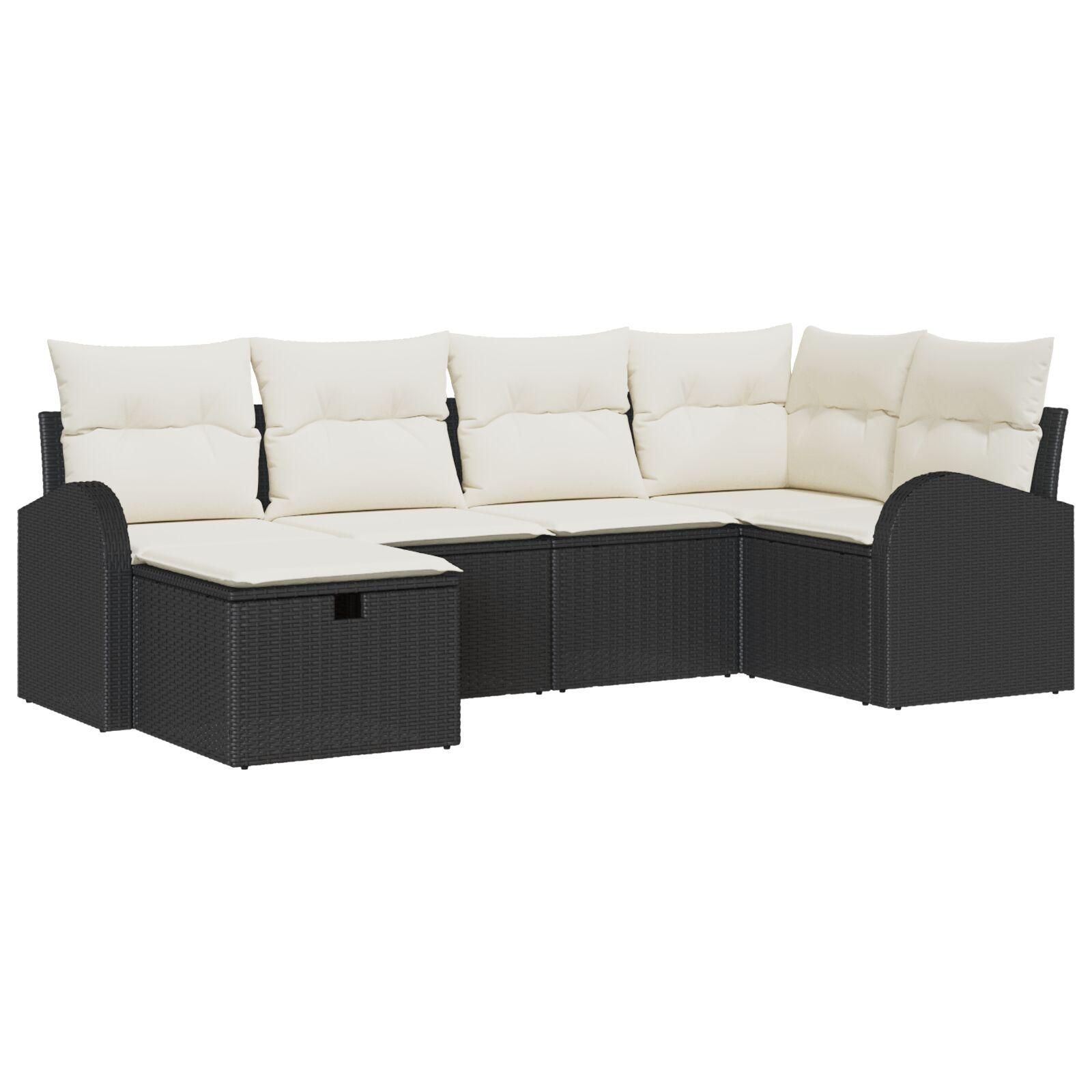 Havesofa Sæt med pude med opbevaring 6 stk Sort Poly rattan billede