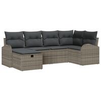 6 Stykke Have Sofa Sæt med Puder Grå Poly Rattan, 2-sæders Have Sofa med Opbevaring & Puder Grå Poly Rattan