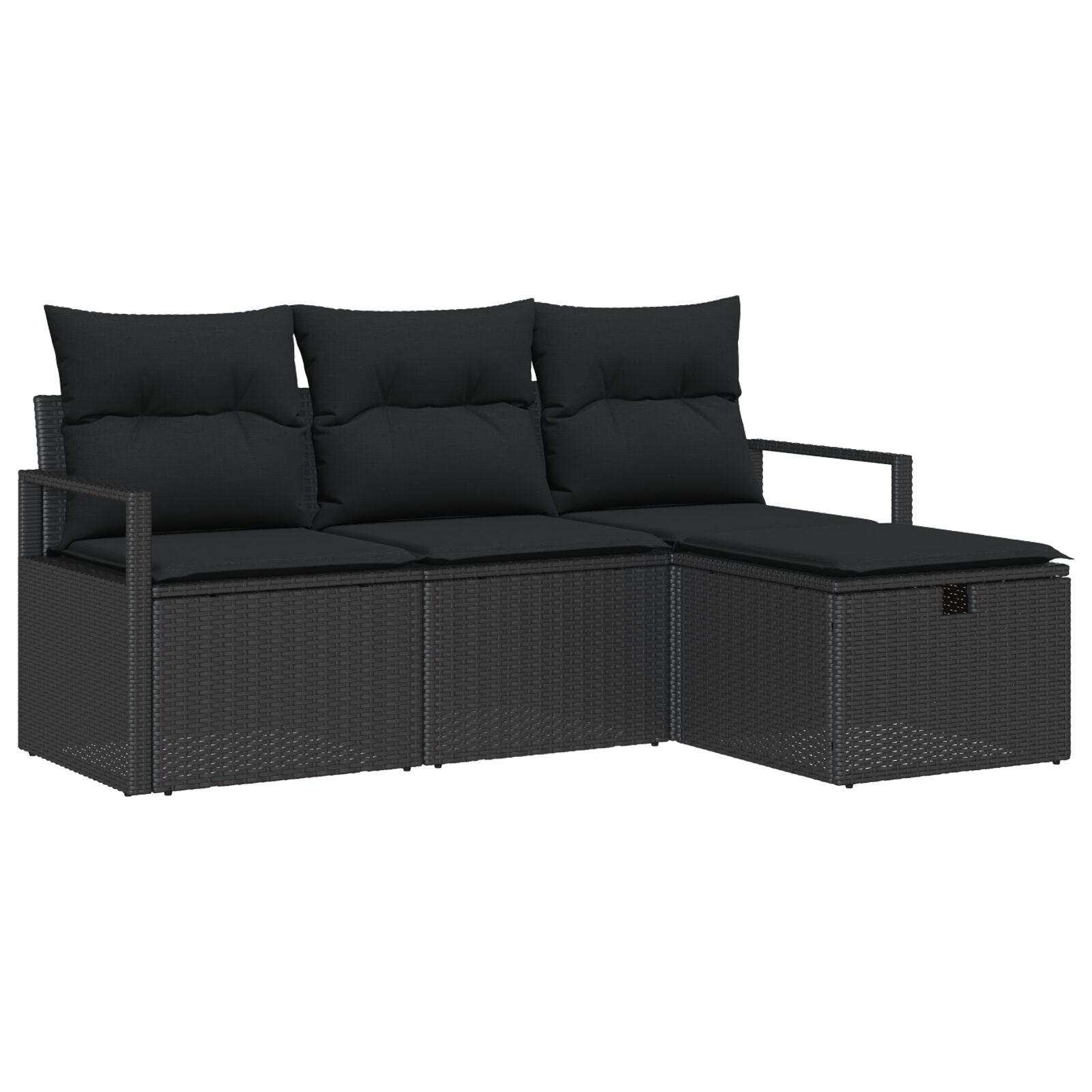 Havesofa Sæt med pude med opbevaring 4 stk Sort Poly rattan billede