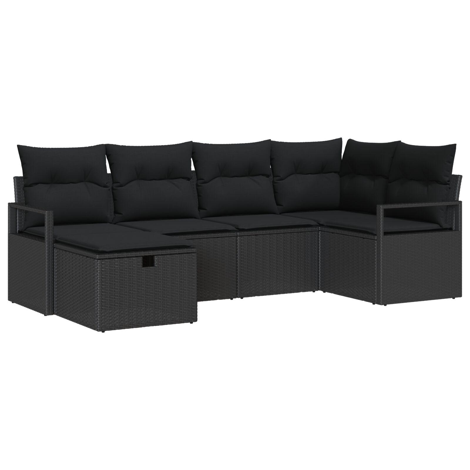Havesofa Sæt med pude med opbevaring 6 stk Sort Poly rattan billede