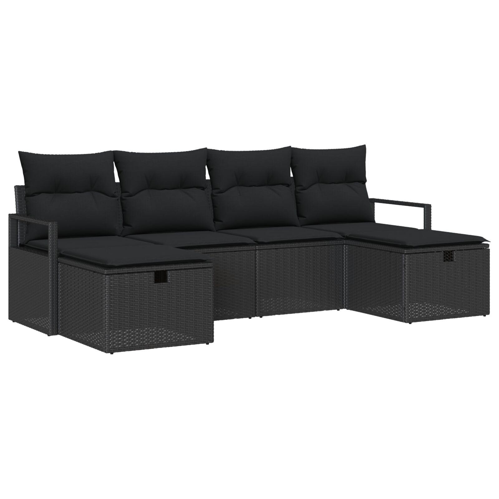 Havesofa Sæt med pude med opbevaring 6 stk Sort Poly rattan billede