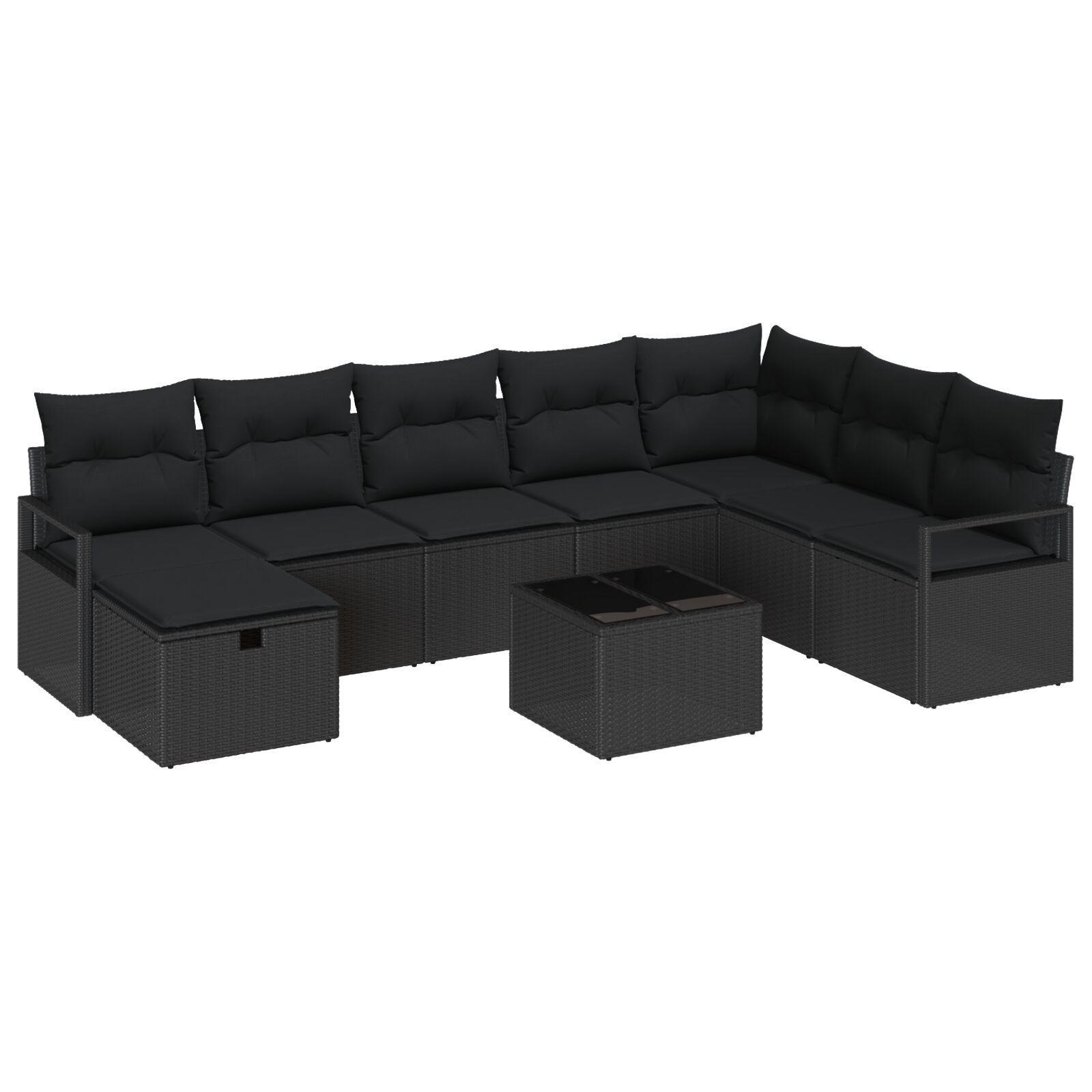 Havesofa Sæt 9 stk Sort Poly rattan billede