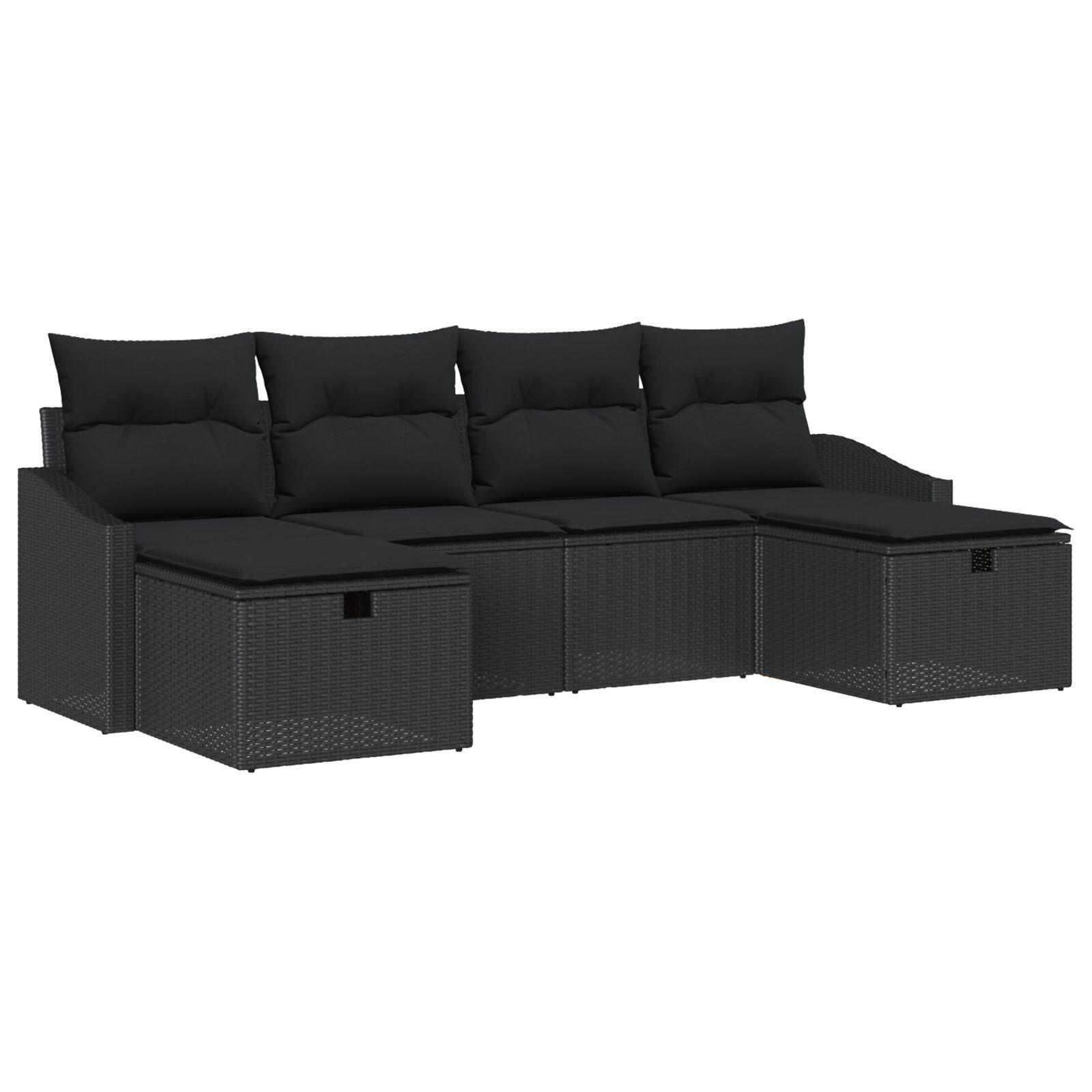 Havesofa Sæt med pude 6 stk Sort 55 x 62 x 69 cm Poly rattan billede