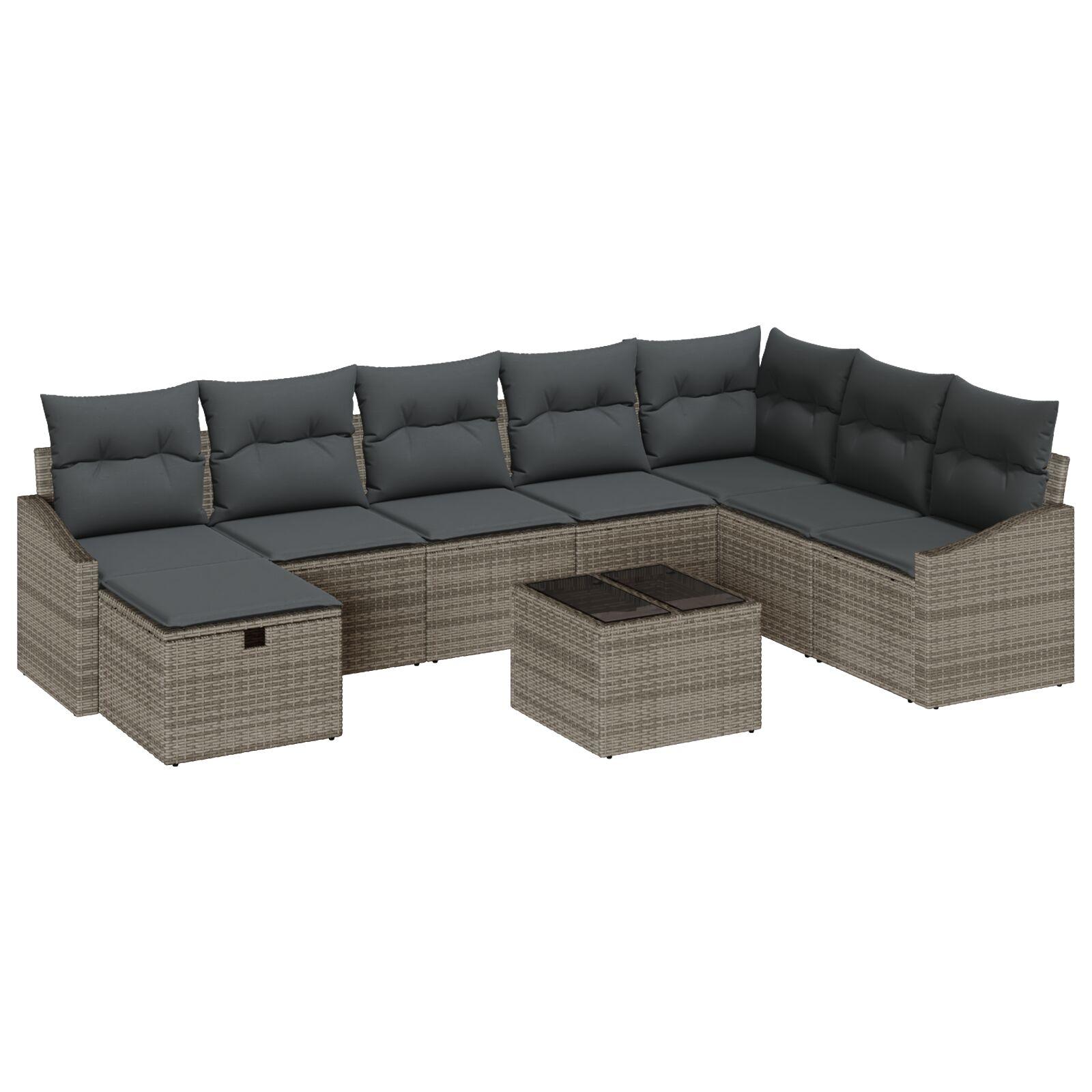 Havesofa Sæt med pude 9 stk Grå 55 x 62 x 69 cm Poly rattan billede
