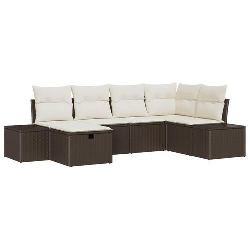 6 Stykke Have Sofa Sæt med Puder Brun Poly Rattan