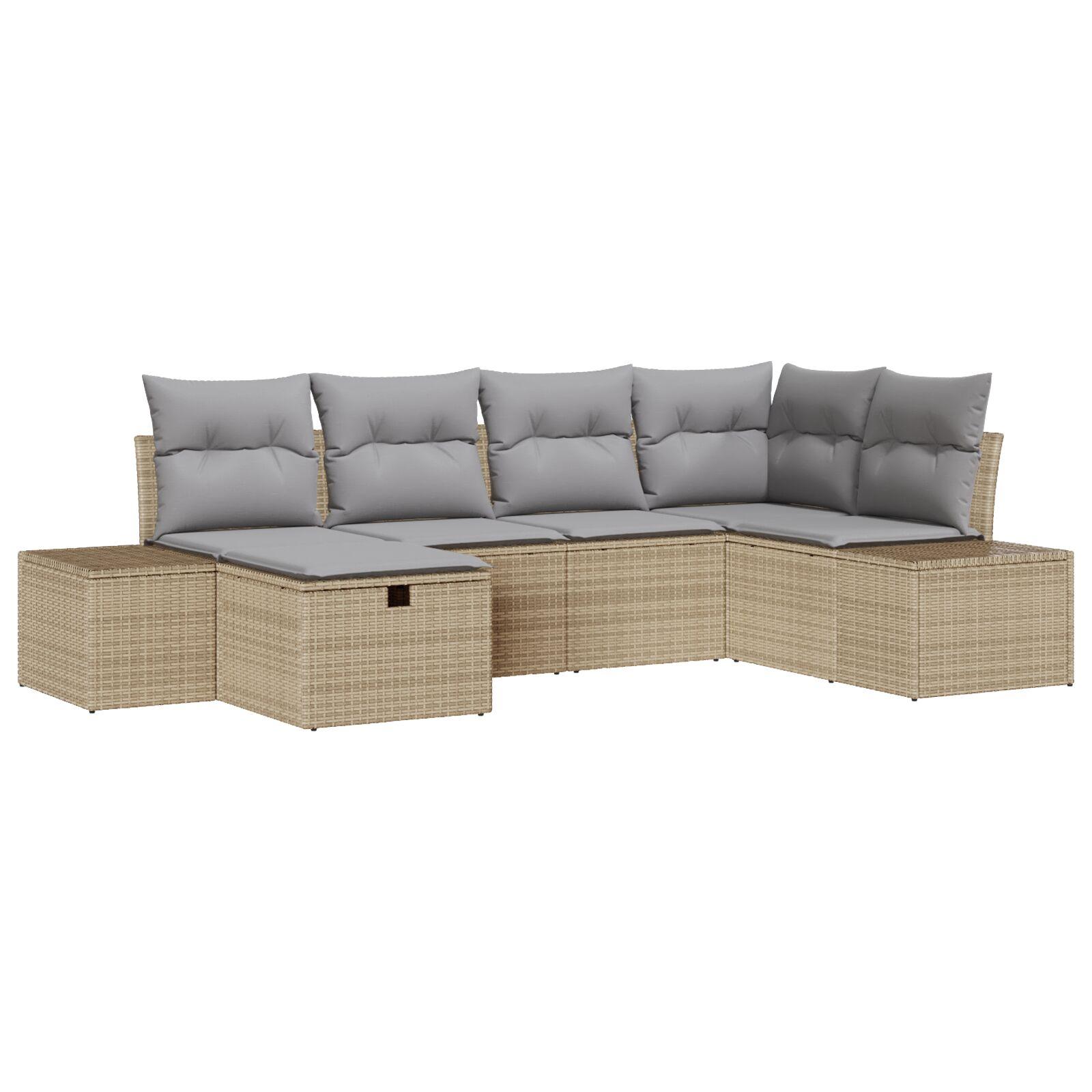 6 Stykker Have Sofa Sæt med Puder Beige Poly Rattan