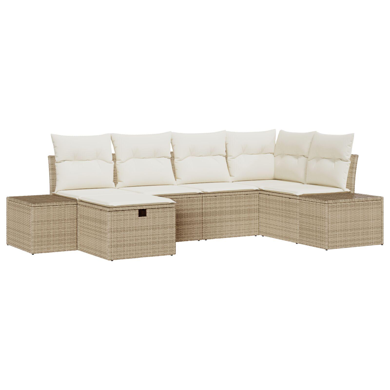 6 Delers Have Sofa Sæt med Puder Beige Poly Rattan