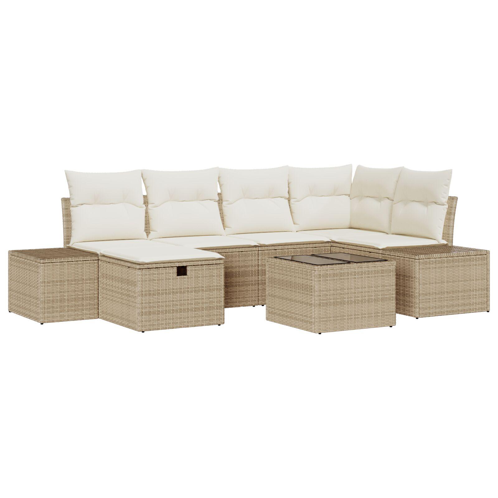 7-delt Have Sofa Sæt med Puder Beige Poly Rattan