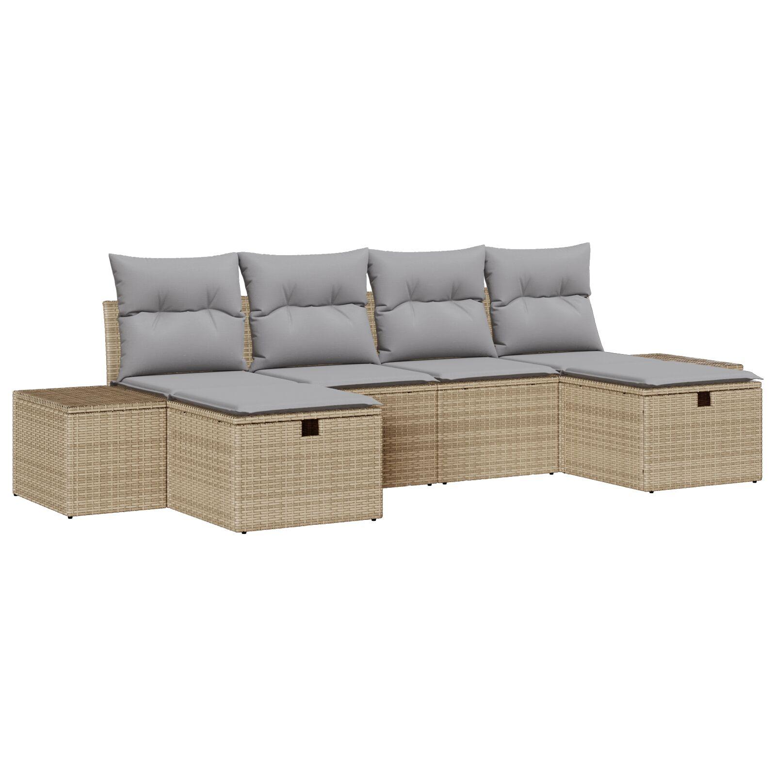6 Stykker Have Sofa Sæt med Puder Beige Poly Rattan