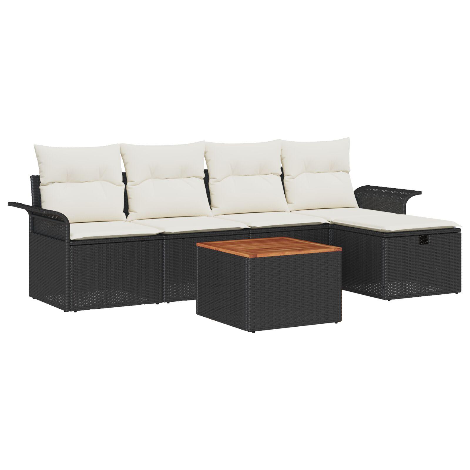 Havesofa-sæt med puder og opbevaring - 6 dele, sort polyrattan billede