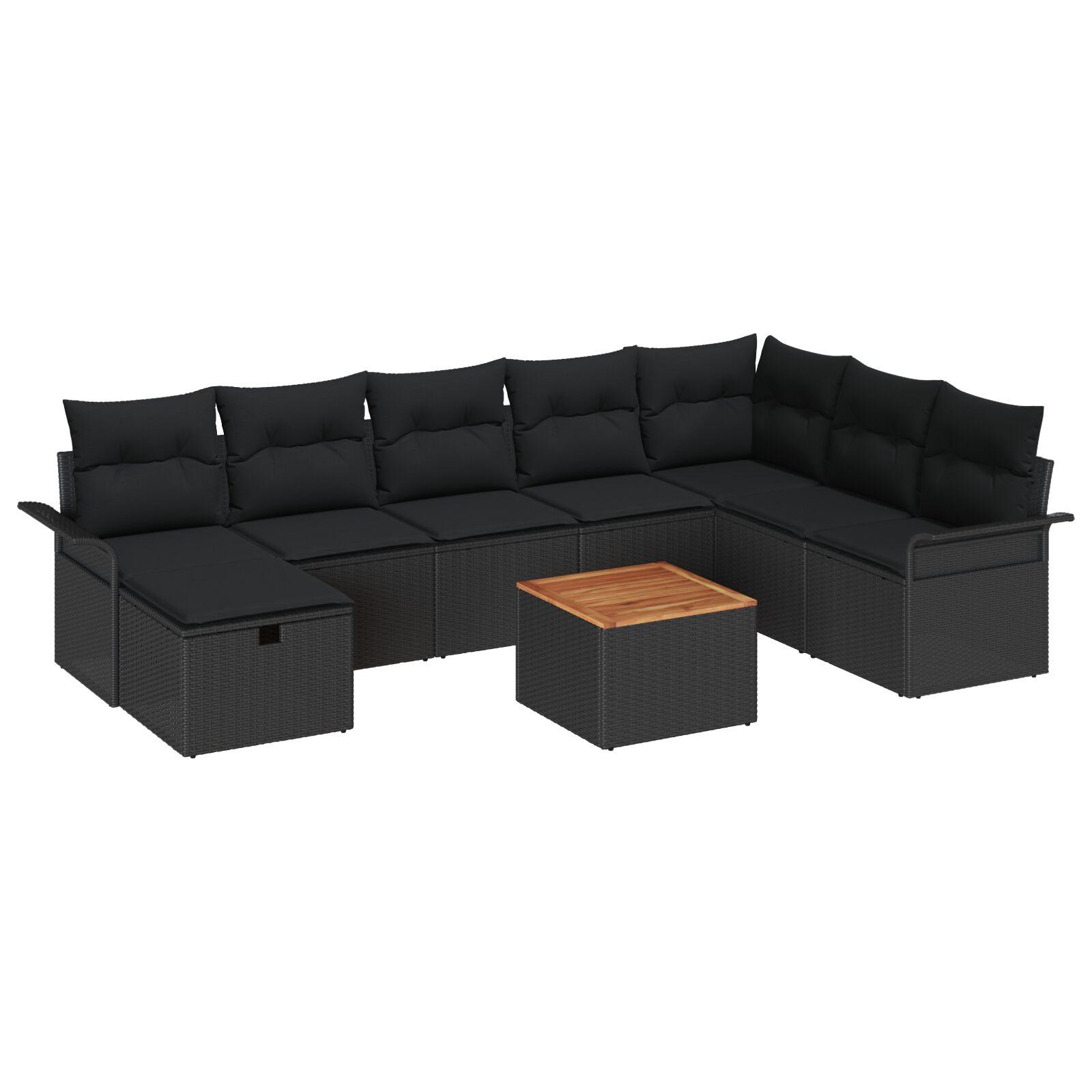 Havesofa Sæt med pude med opbevaring 9 stk Sort Poly rattan billede