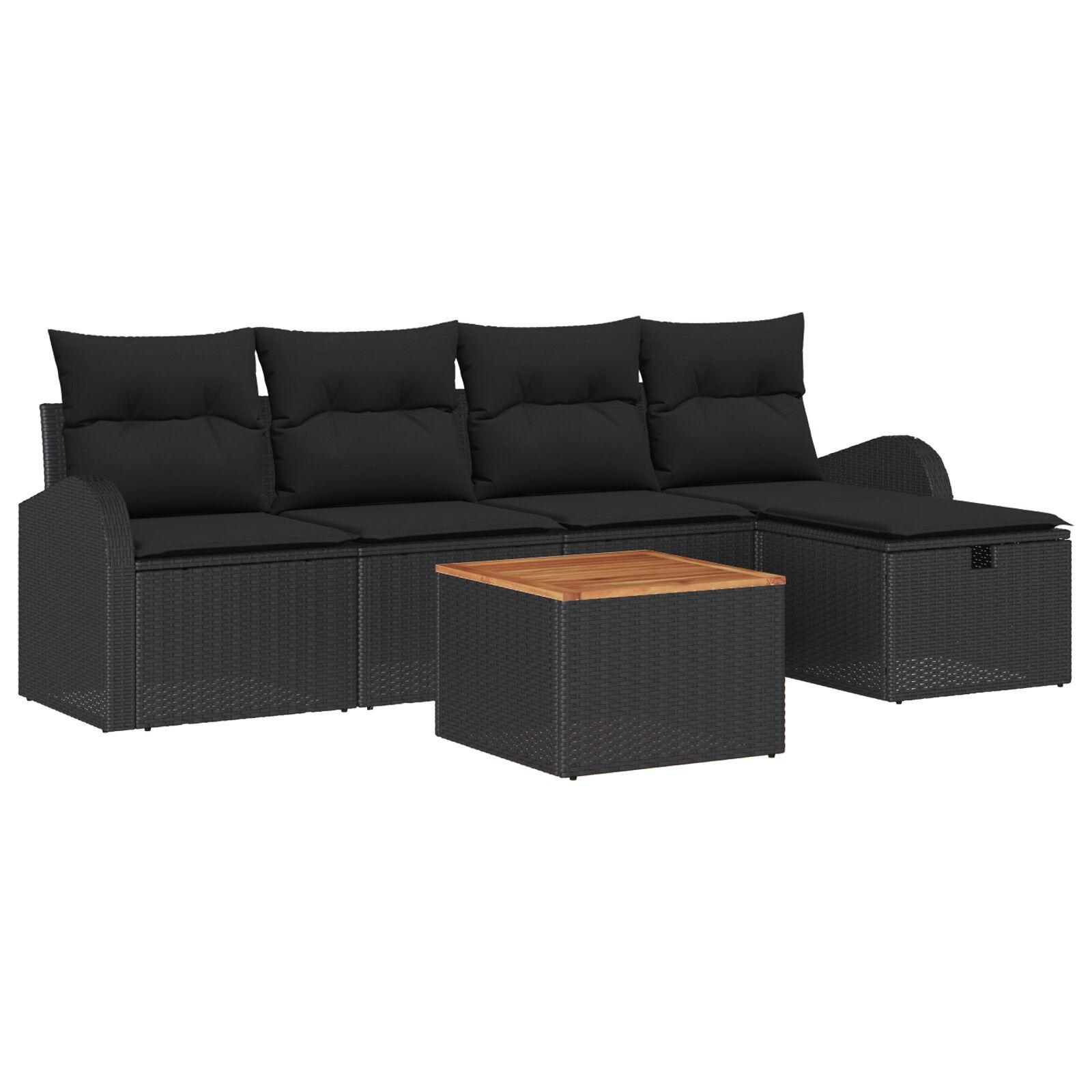Havesofa sæt med opbevaring - 6 dele i sort polyrattan
