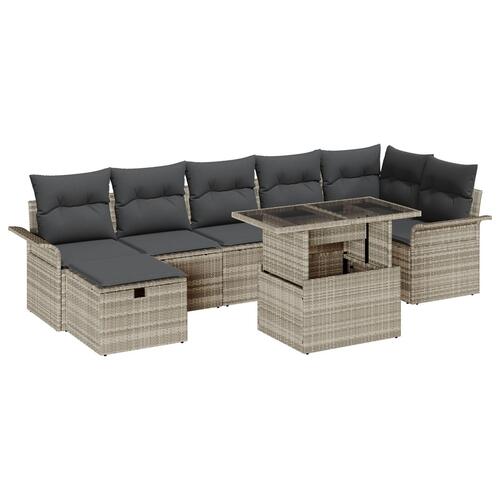8 Stykke Have Sofa Sæt med Puder Lys Grå Poly Rattan, 2-Sædet Have Sofa med Opbevaring & Puder Lys Grå Poly Rattan