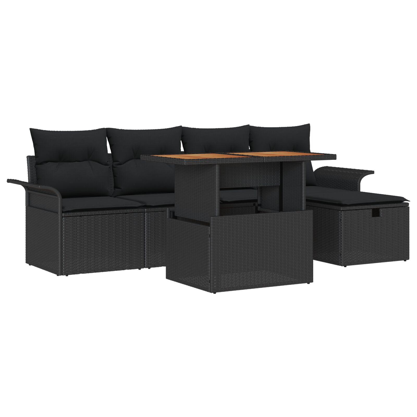 Havesofa Sæt 6 stk Sort polyrattan billede