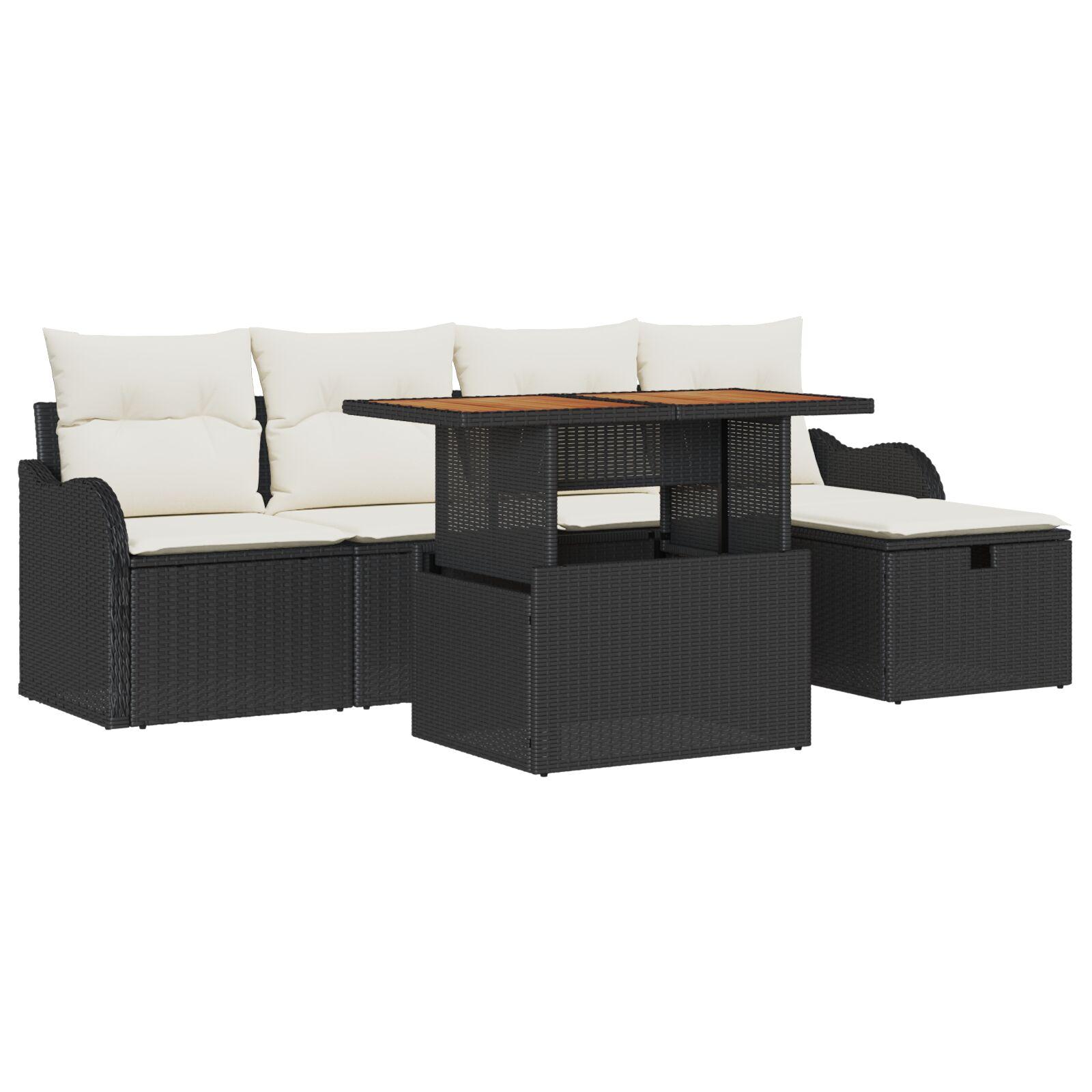 Havesofa Sæt 6 stk Sort polyrattan billede