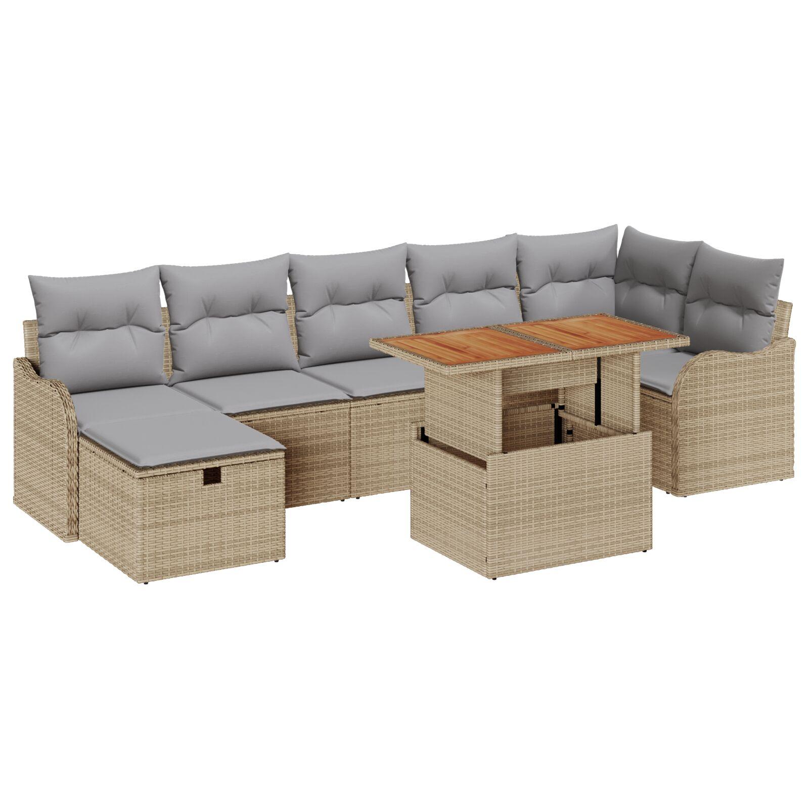 Havesofa sæt 8 dele i beige polyrattan med opbevaring
