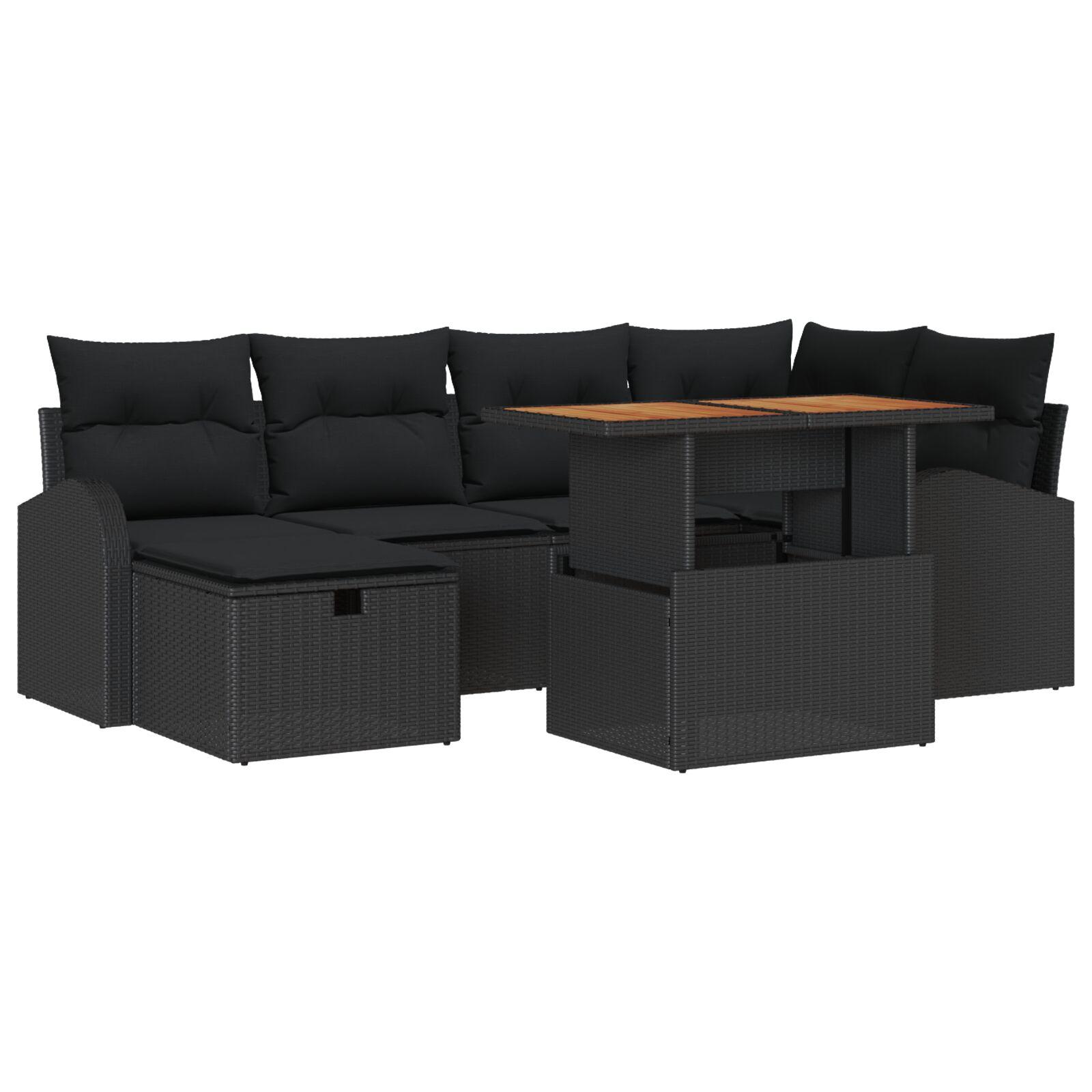 Havesofa Sæt 7 stk Sort polyrattan billede