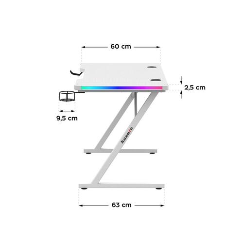 Skrivebord Gaming Huzaro HZ-Hero 2.5 White RGB Hvid 120 x 75 x 60 cm