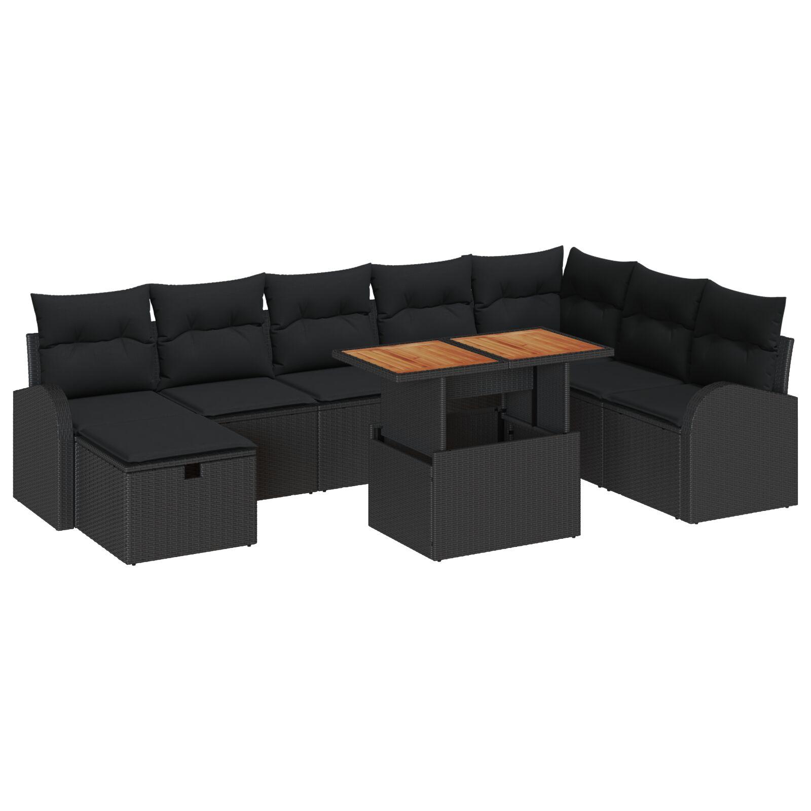 Havesofa Sæt 9 stk Sort polyrattan billede