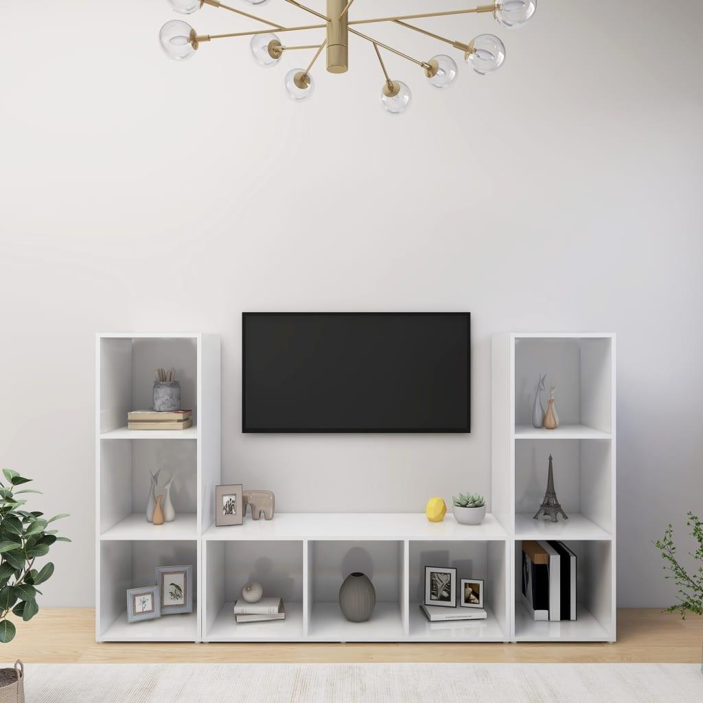 Tv-skabe 3 stk. 107x35x37 cm konstrueret træ hvid