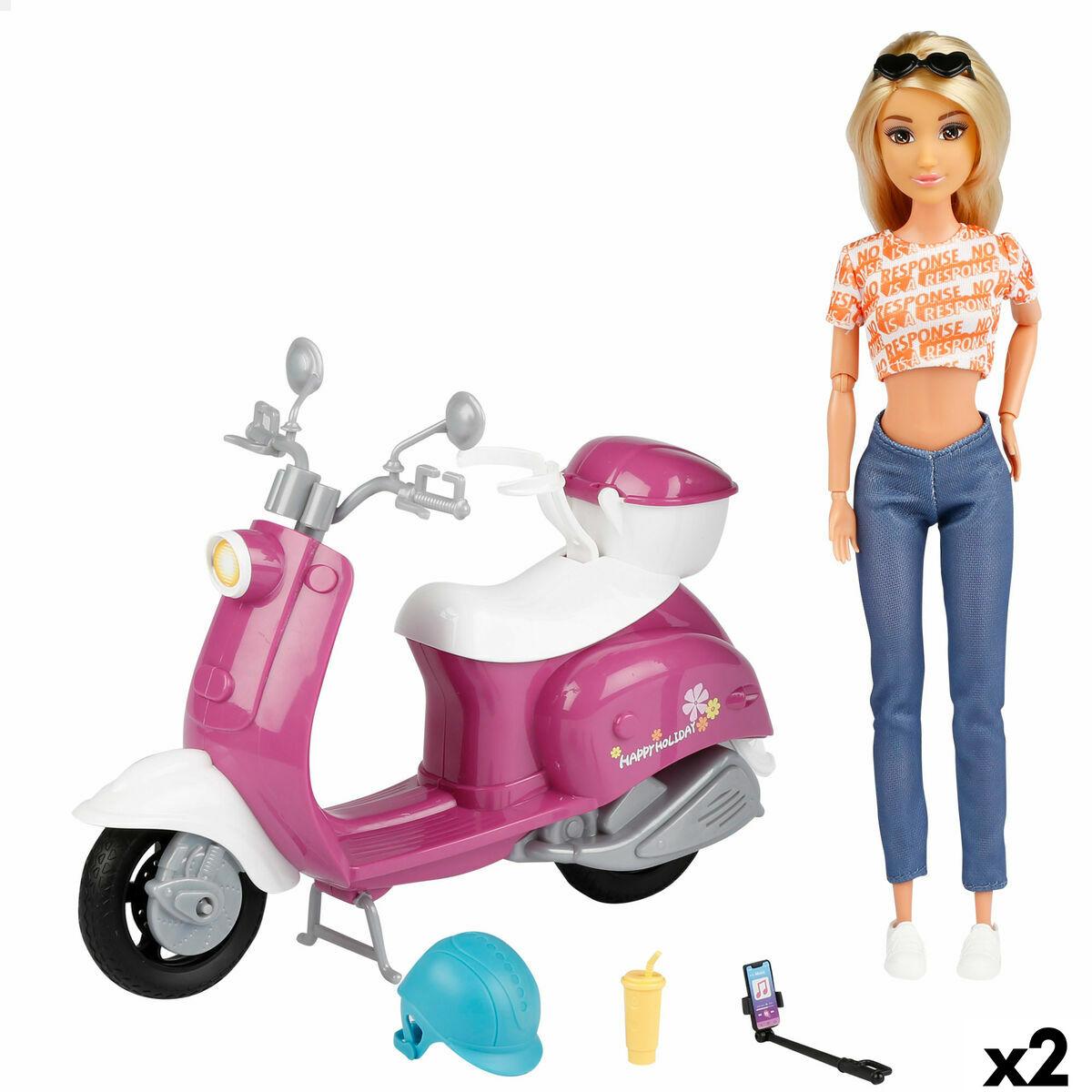 Dukkesæt med scooter og tilbehør - Dukke 28 x 19 x 12 cm (2 enheder)