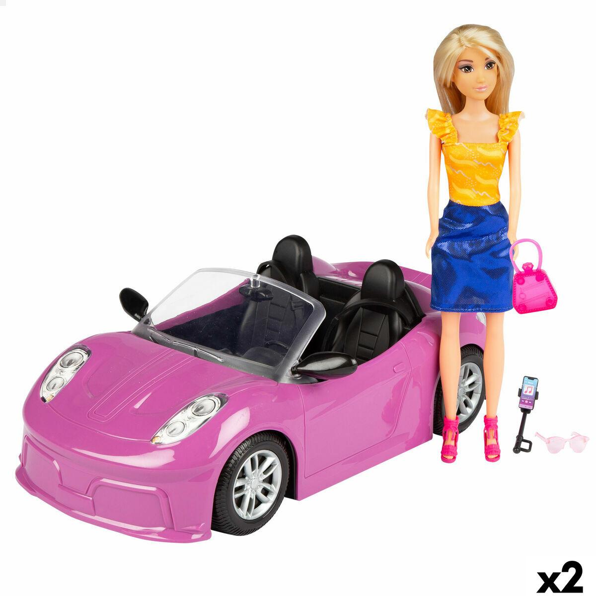 Dukke Isabella med pink cabriolet - 2 stk. sæt (33 × 13 × 18 cm)