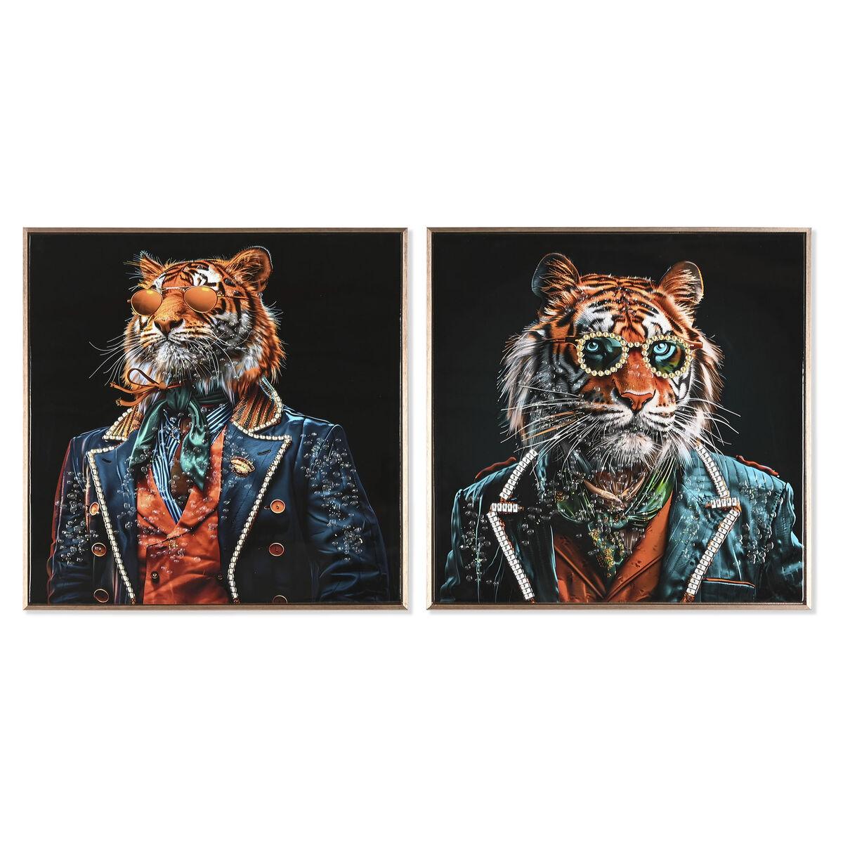 Lærredsmaleri - Tiger, 60 × 60 cm, sort/turkis