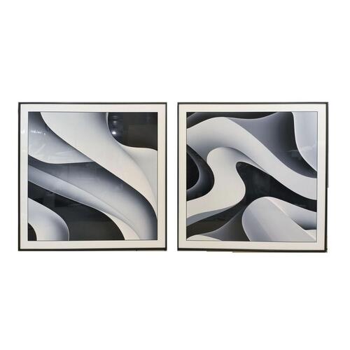 Maleri Home ESPRIT Hvid Sort Abstrakt Moderne 80 x 3,5 x 80 cm (2 enheder)