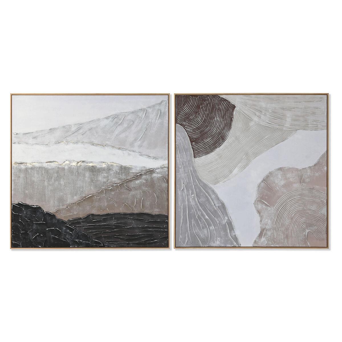 Maleri på lærred - abstrakt, brun/sort/beige, 123 × 123 cm (sæt á 2)