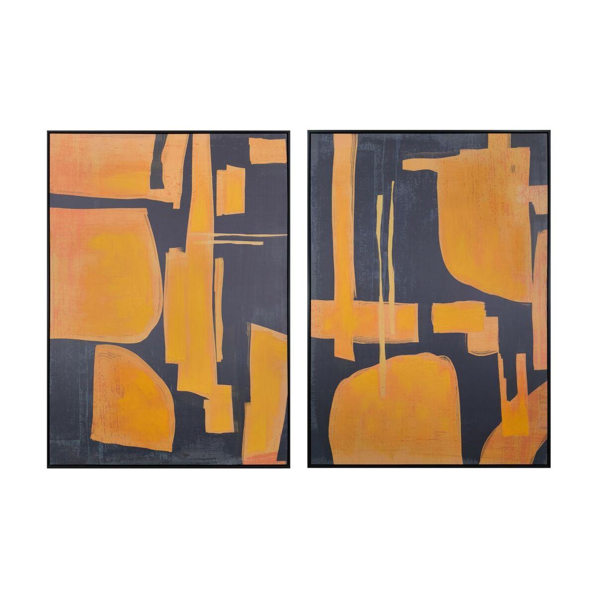 Håndmalet lærred - abstrakt urban, blå/orange, 103 × 4,5 × 143 cm