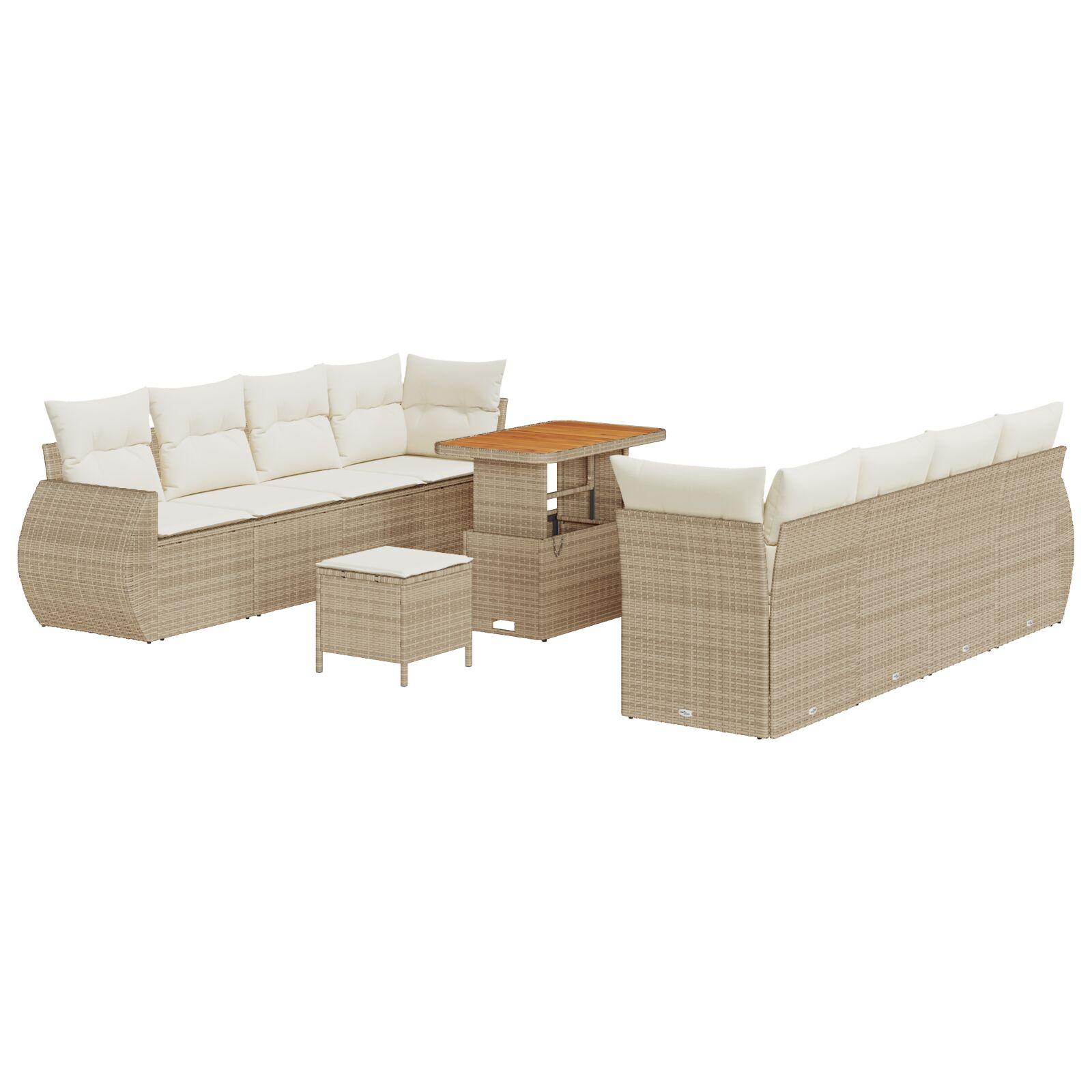 11 Delt Have Sofa Sæt med Puder Beige Poly Rattan Akacia,  3 Delt Have Dining Sæt med Puder Beige Poly Rattan Akacia