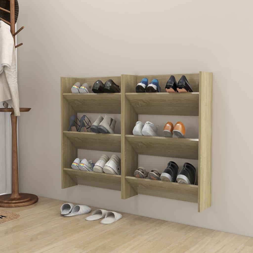 Væghængte skoskabe 2 stk. 60x18x90 cm spånplade sonoma-eg