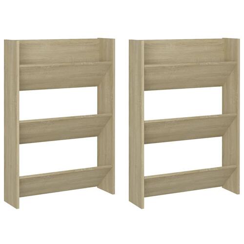 Væghængte skoskabe 2 stk. 60x18x90 cm spånplade sonoma-eg