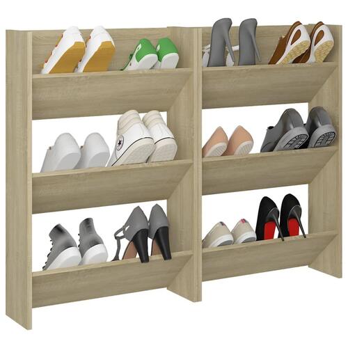 Væghængte skoskabe 2 stk. 60x18x90 cm spånplade sonoma-eg