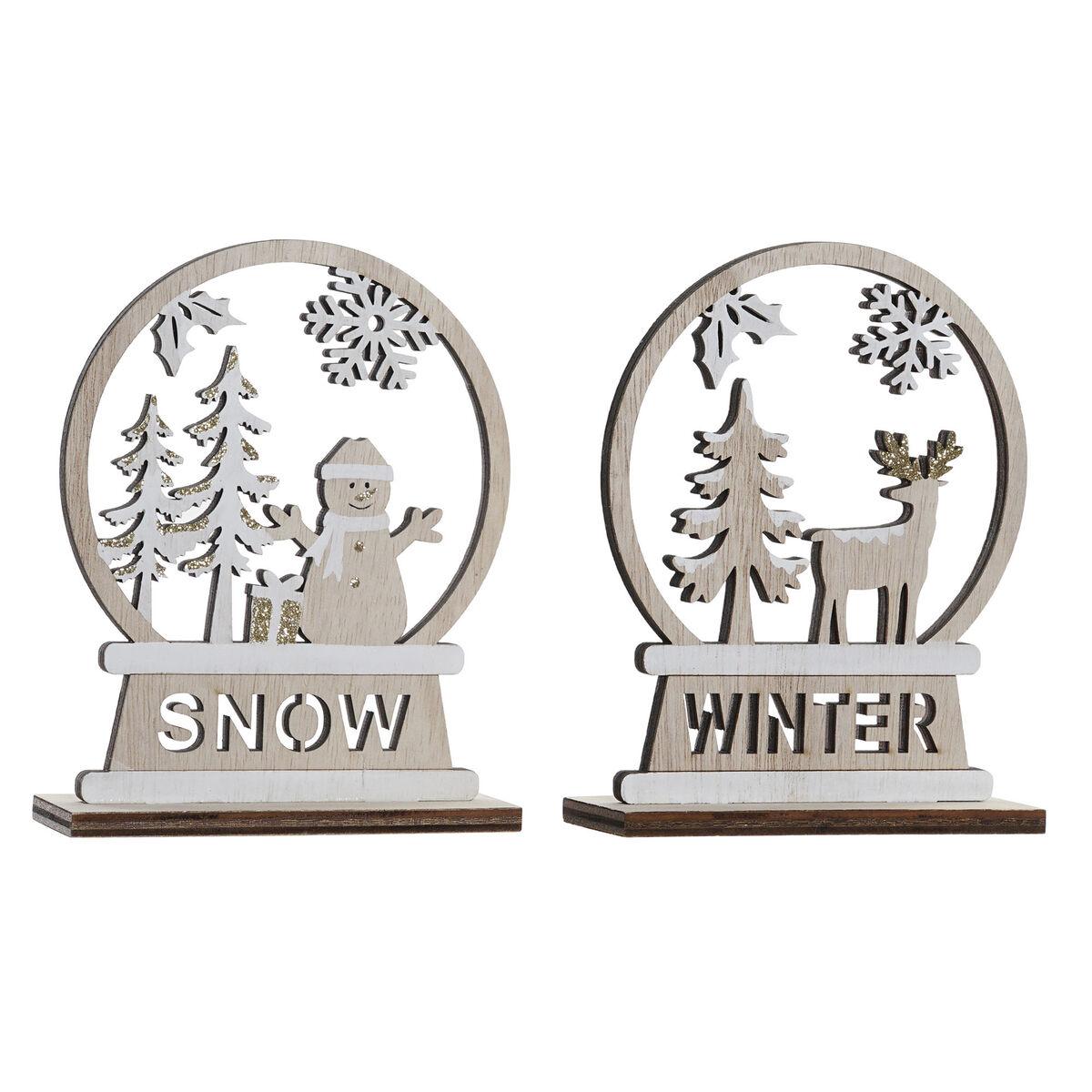 Julepynt i træ - rensdyr & snemandsmotiv, 12 x 4 x 15 cm (sæt á 2)